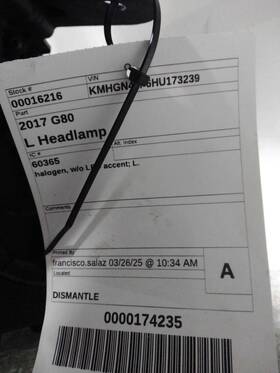 114-60365l Genesis Driver Headlight Sedan Halogen Without Led Accent Fits 15-16 417619