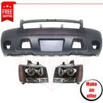 Bumper Cover And Headlights Kit 3 Pieces For 08-14 Chevrolet Tahoe Ls, Lt, Ltz. Fixed Price $391.99.
