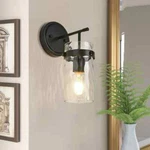 Henveton 7.87 In. 1-LIGHT Black Wall W/ Clear Hammered Glass Shade. Fixed Price $49.95.