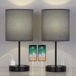 Usb Table Lamp, Bedside With 2 Charging Ports, Grey Lampshade. Fixed Price $35.39.