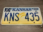 Kansas Jo Nov 1995 License Plate #KNS-435 Expired & Collectible Tag. Fixed Price $14.00.