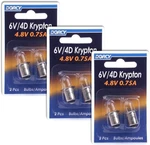 Dorcy 6-VOLT/4D-4.8-VOLT, 0.75A Bayonet Base Krypton Replacement Bulb (3). Fixed Price $25.95.