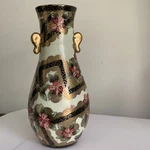Hand Painted Nippon Vase Pink Floral With Angular Black Stripes Textured Gold. Fixed Price $29.95.