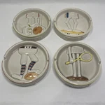 Rare Vintage 1977 Enesco Sports Ashtray Set E-9216 5 Inch Round (4) Star Ball. Fixed Price $36.78.