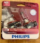 Philips H11 VPB2 Visionplus Headlight Bulbs (2) Halogen, Clear, 60% More Vision!. Fixed Price $44.95.