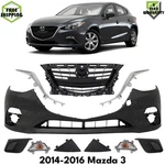 Front Bumper Cover Primed Plastic & Grille Assembly Kit For 2014-2016 Mazda 3. Fixed Price $340.79.
