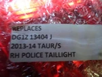 Passenger Tail Light With Police Package Fits 13-19 Taurus 581141. Fixed Price $88.99.